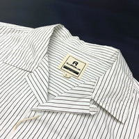 Retro Striped Short Sleeve Cuban Collar Button Down Shirt — vista frontale
