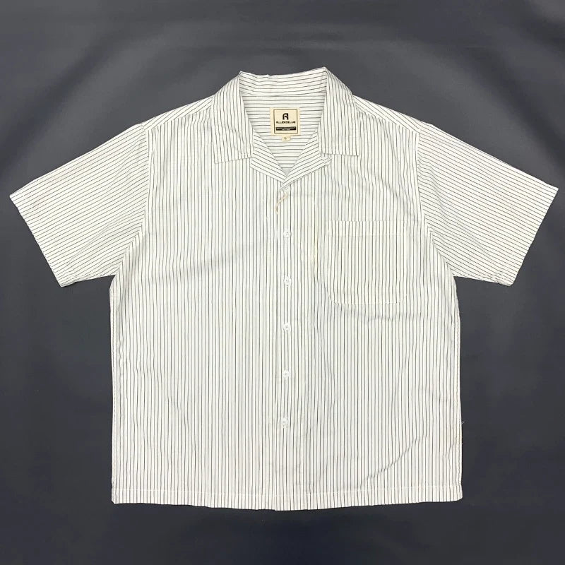 Retro Striped Short Sleeve Cuban Collar Button Down Shirt — vista posteriore
