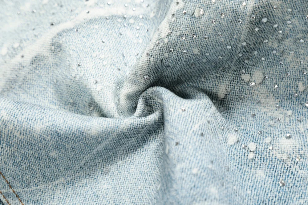 Rhinestone Distressed Baggy Denim Curved Barrel Jeans — dettaglio della stampa