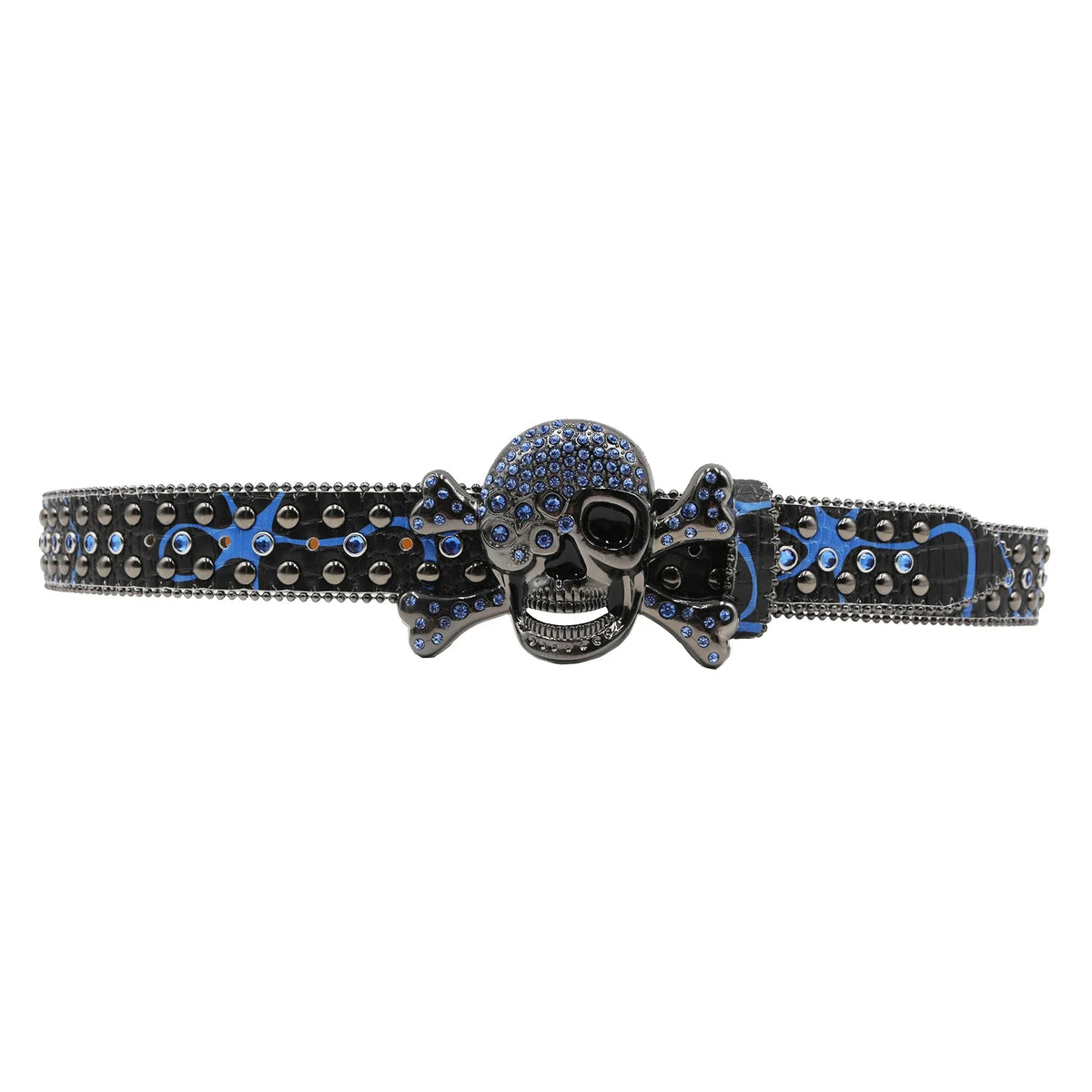 Rhinestone Skull Studded Buckle Belt — dettaglio del tessuto