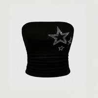 Rhinestone Star Graphic Bandeau Tube Top — vista frontale