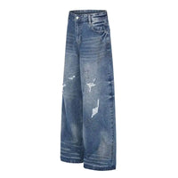 Rhinestone Stars Distressed Wide Leg Denim Jeans — vista posteriore