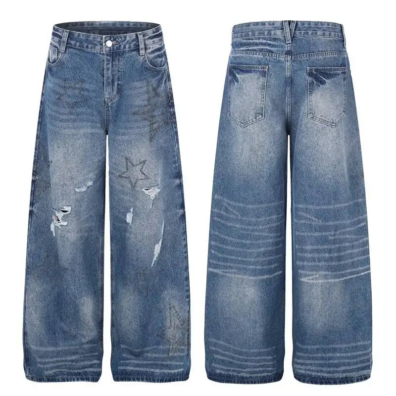 Rhinestone Stars Distressed Wide Leg Denim Jeans — in alternativa