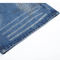 Rhinestone Stars Distressed Wide Leg Denim Jeans — vista laterale