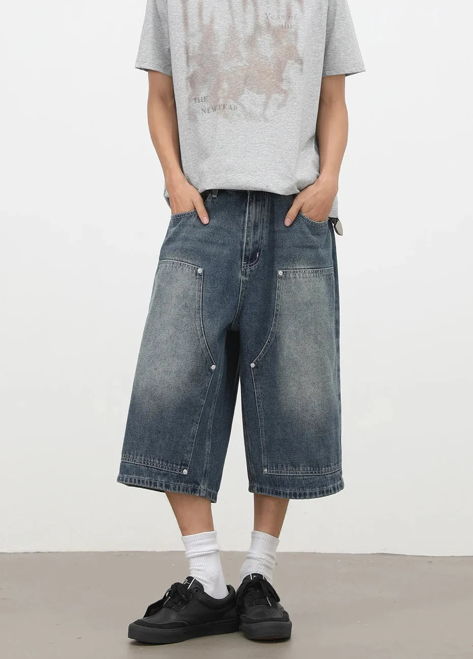Rivet Carpenter Denim Shorts Jorts — vista frontale