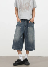 Rivet Carpenter Denim Shorts Jorts — vista frontale