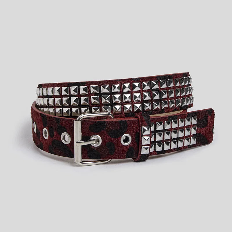 Rivet Inlay Animal Print Faux Leather Belt — vista frontale