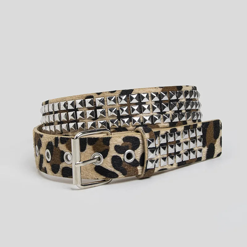 Rivet Inlay Animal Print Faux Leather Belt — vista posteriore