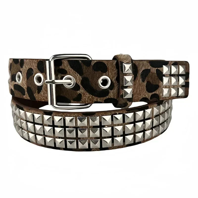 Rivet Inlay Animal Print Faux Leather Belt — vista laterale