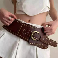 Rivet Irregular Wide Faux Leather Body Belt — vista posteriore
