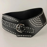 Rivet Irregular Wide Faux Leather Body Belt — vista completa