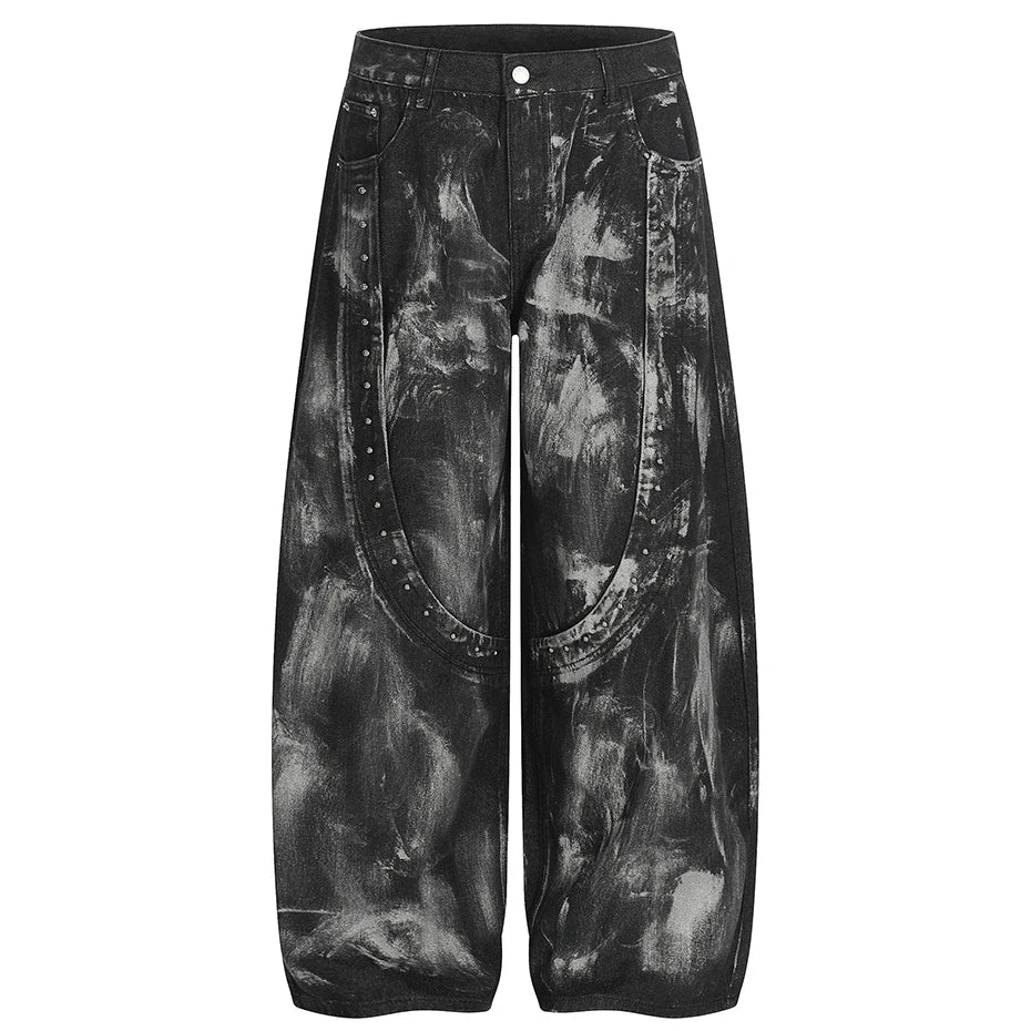 Rivet Patchwork Painter Baggy Jeans — vista frontale