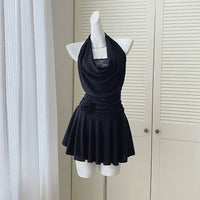 Sexy French Fake Two Piece Black Lace Mini Dress — vista posteriore