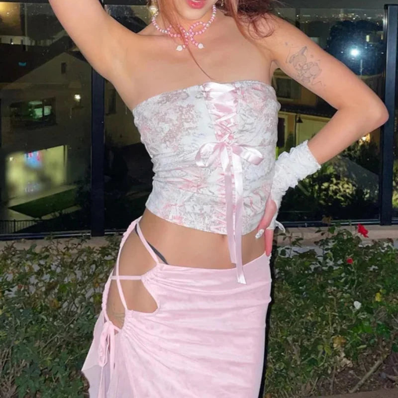 Sexy Ribbon Strapless Bandeau Tube Top — vista posteriore