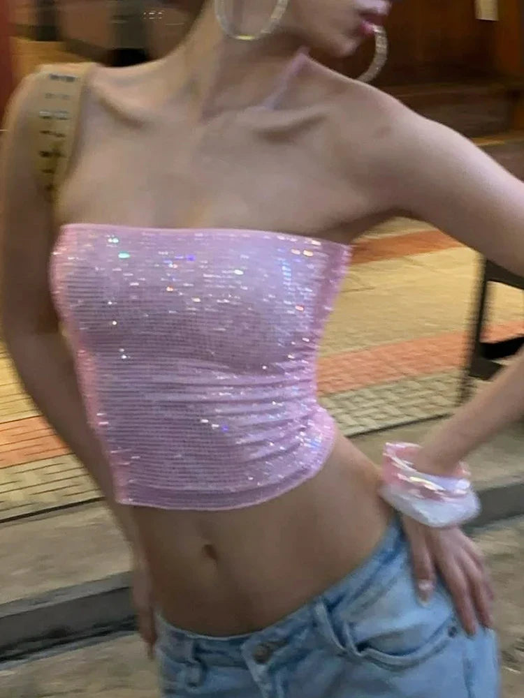 Sexy Shiny Sequin Bandeau Tube Top — vista frontale