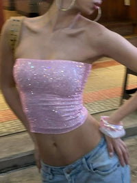 Sexy Shiny Sequin Bandeau Tube Top — vista frontale