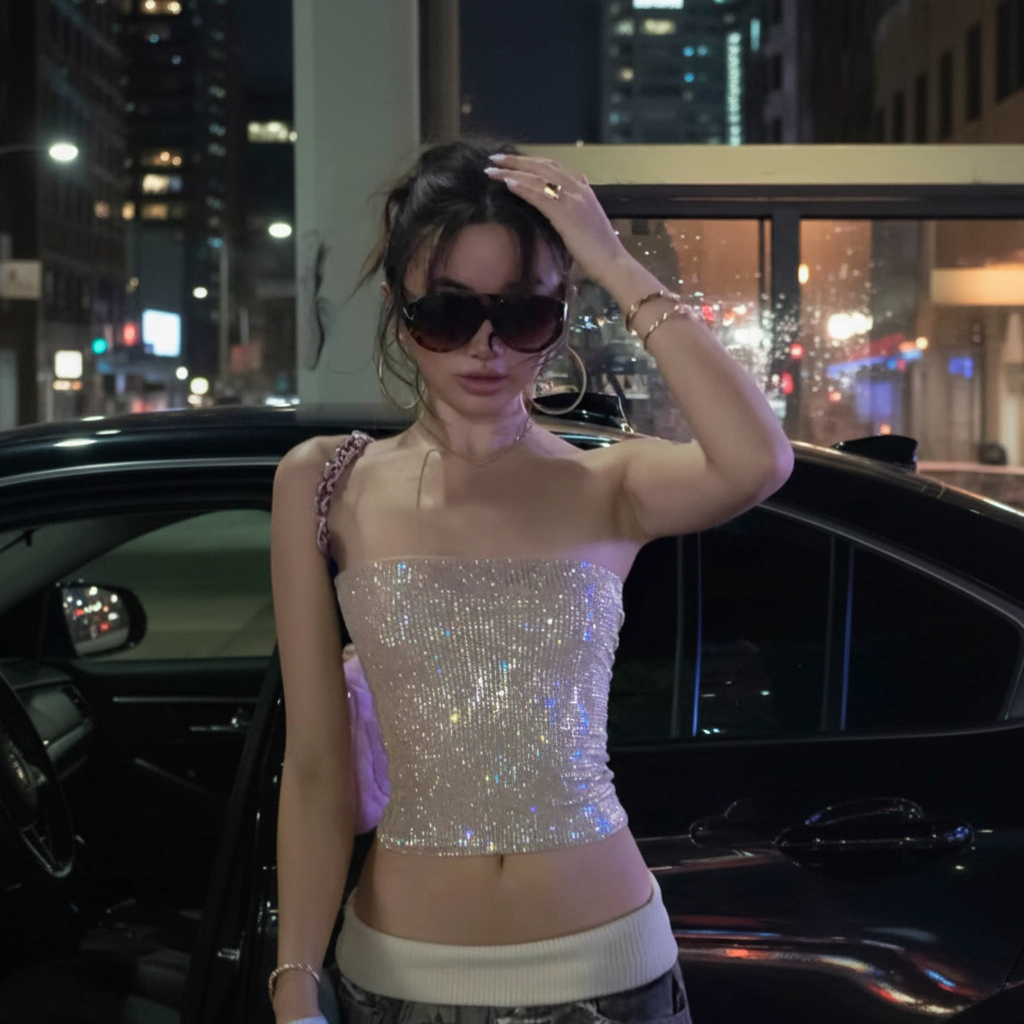 Sexy Shiny Sequin Bandeau Tube Top — dettaglio