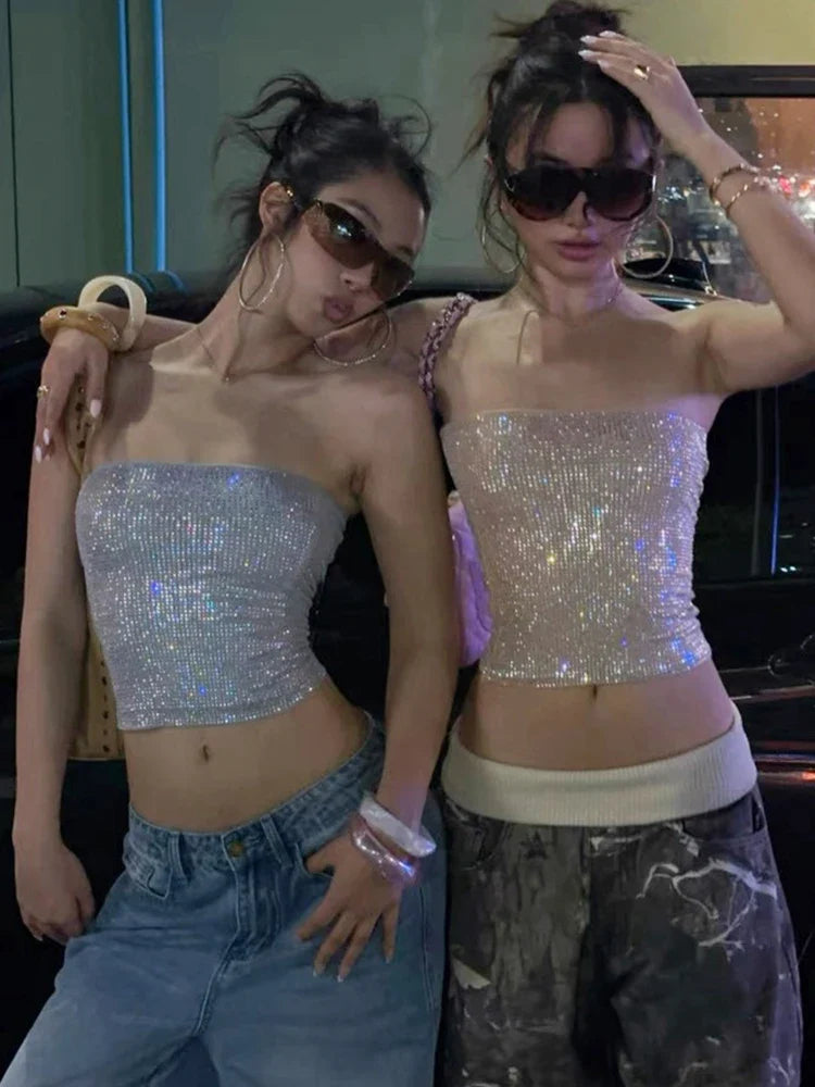 Sexy Shiny Sequin Bandeau Tube Top — vista posteriore