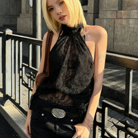 Sheer Lace Layered Halter Top — dettaglio