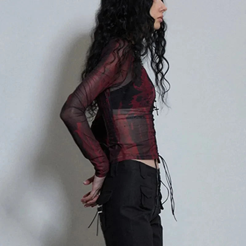 Sheer Long Sleeve Womens Top — dettaglio della stampa