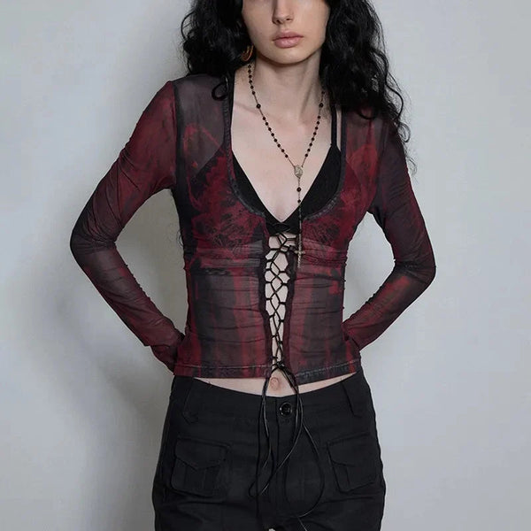 Sheer Long Sleeve Womens Top — vista frontale