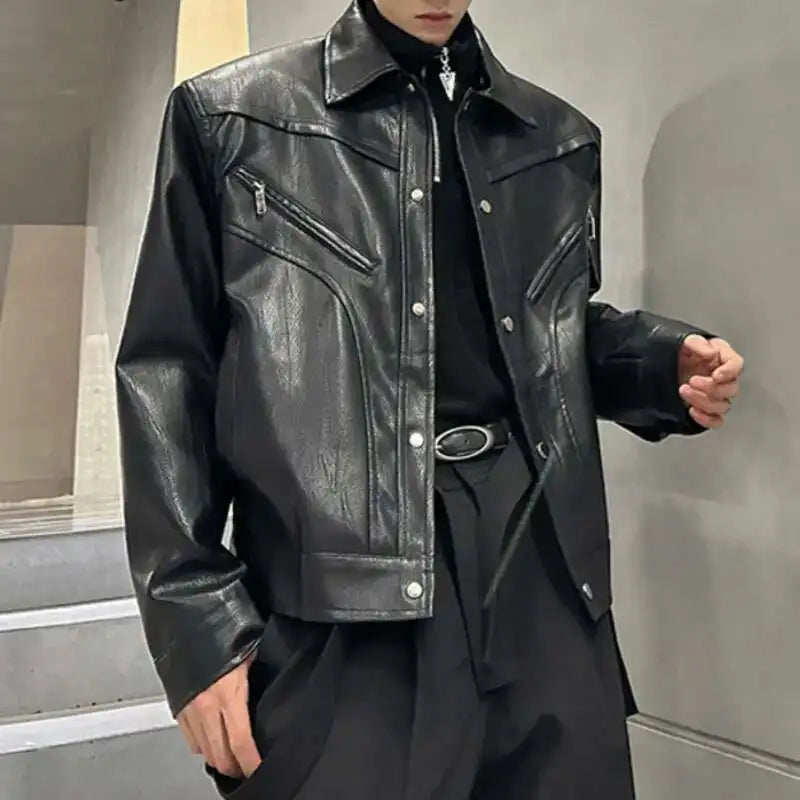 Shoulder Padded Mens Faux Leather Jacket — dettaglio