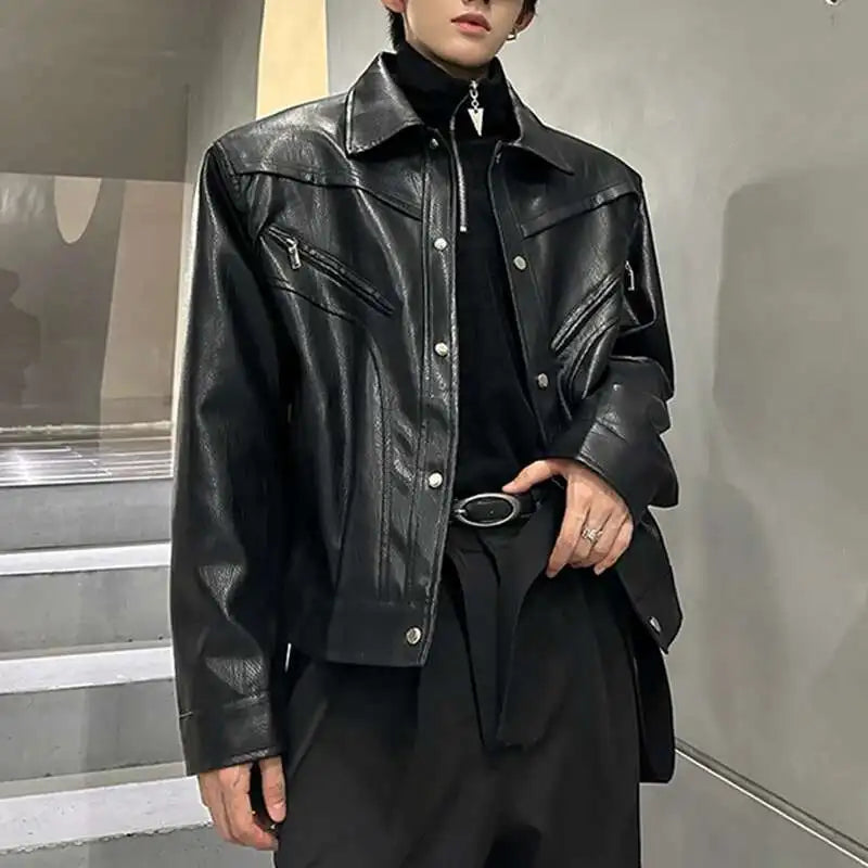 Shoulder Padded Mens Faux Leather Jacket — vista frontale