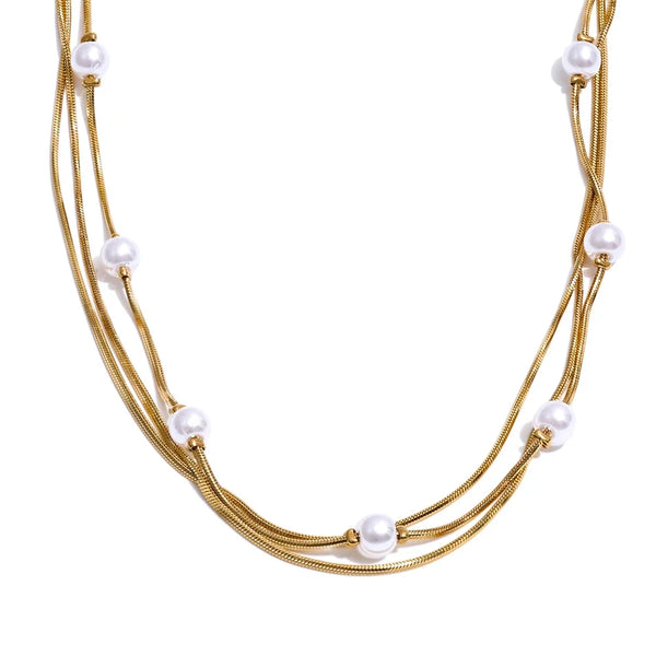 Simulated Pearl Layered Stacking Necklace — vista frontale