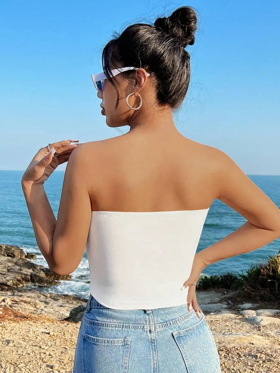 Single Flower Strapless Bandeau Tube Top — vista posteriore