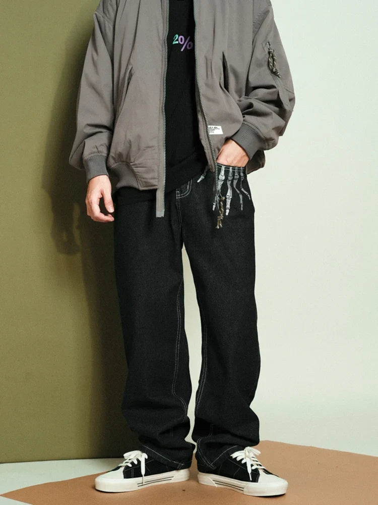 Skeleton Embroidered Black Baggy Jeans — in alternativa