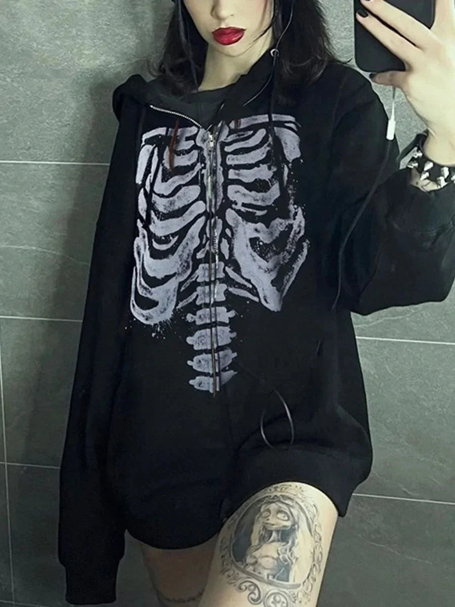 Skeleton Print Zip Up Hoodie — vista posteriore
