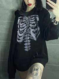 Skeleton Print Zip Up Hoodie — vista posteriore