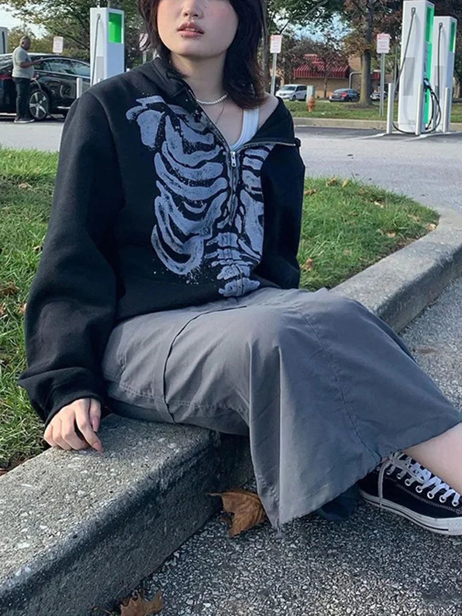 Skeleton Print Zip Up Hoodie — dettaglio