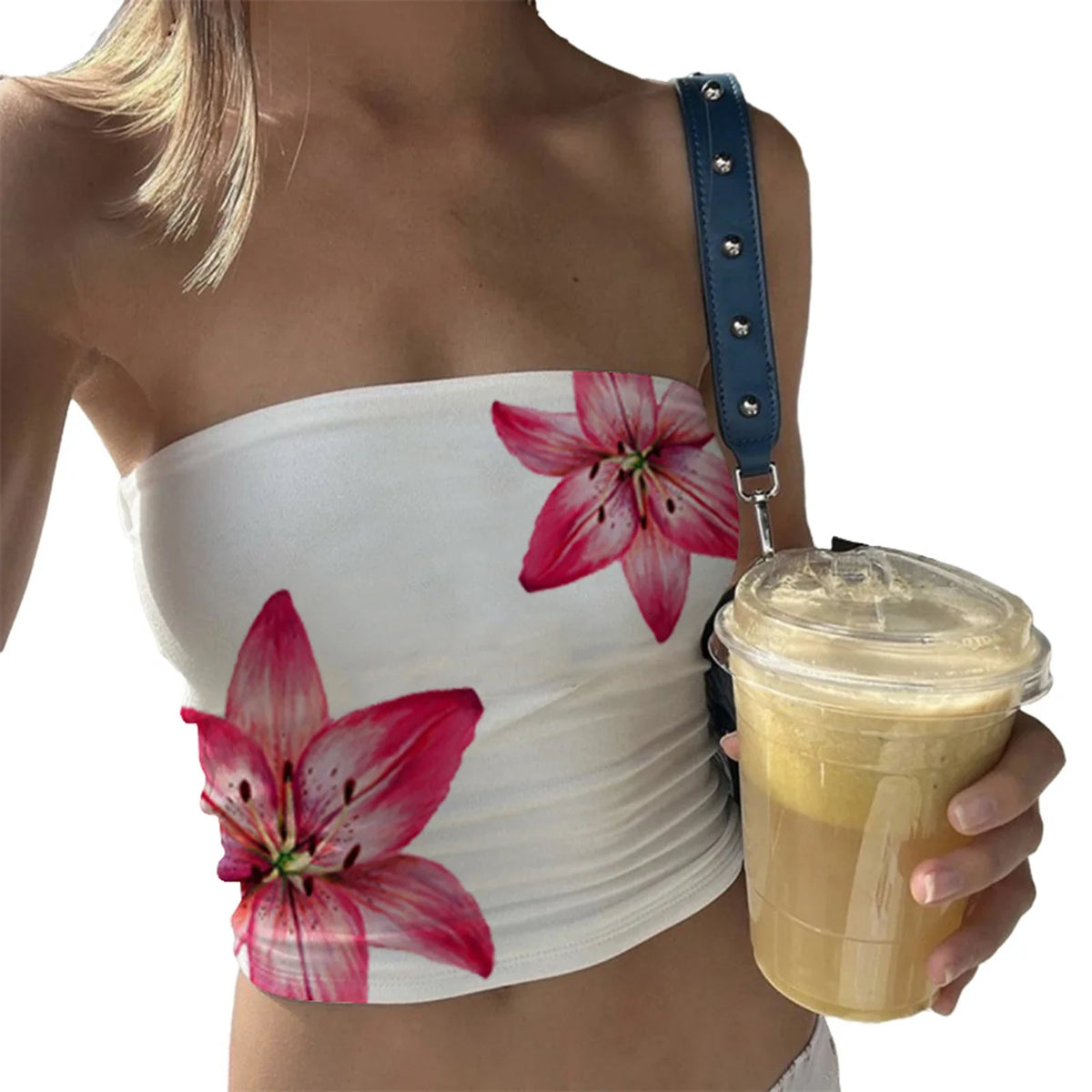 Slim Fit Floral Graphic Bandeau Tube Top — dettaglio