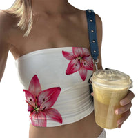 Slim Fit Floral Graphic Bandeau Tube Top — dettaglio