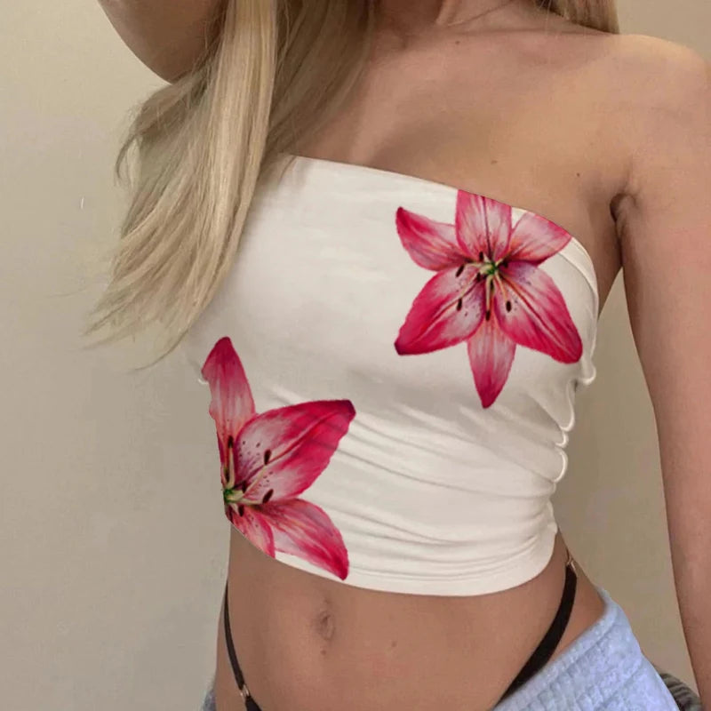 Slim Fit Floral Graphic Bandeau Tube Top — in alternativa