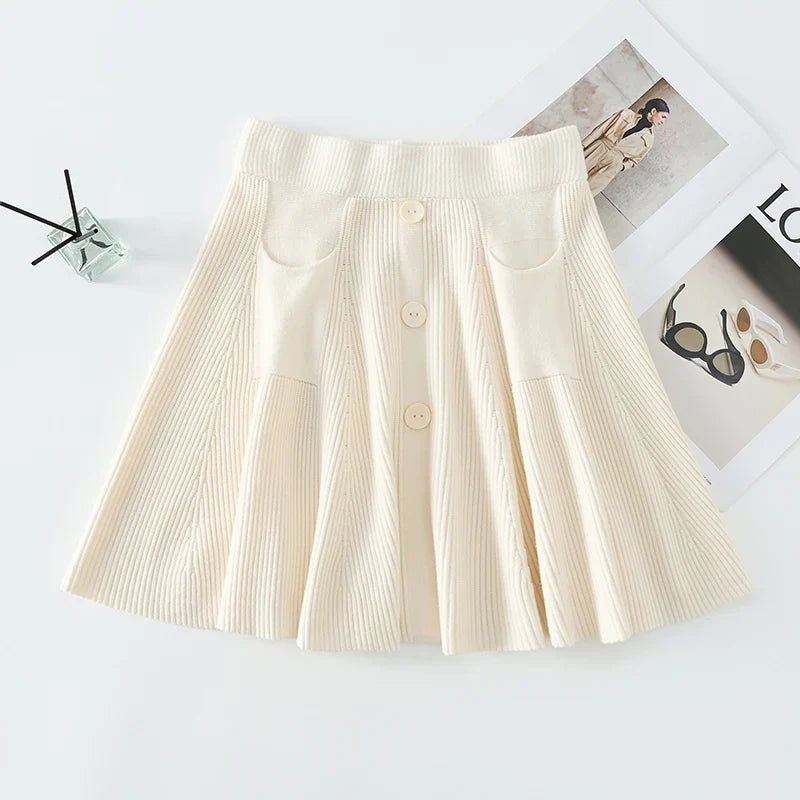 Slim Knit High Waist A Line Mini Skirt — vista laterale