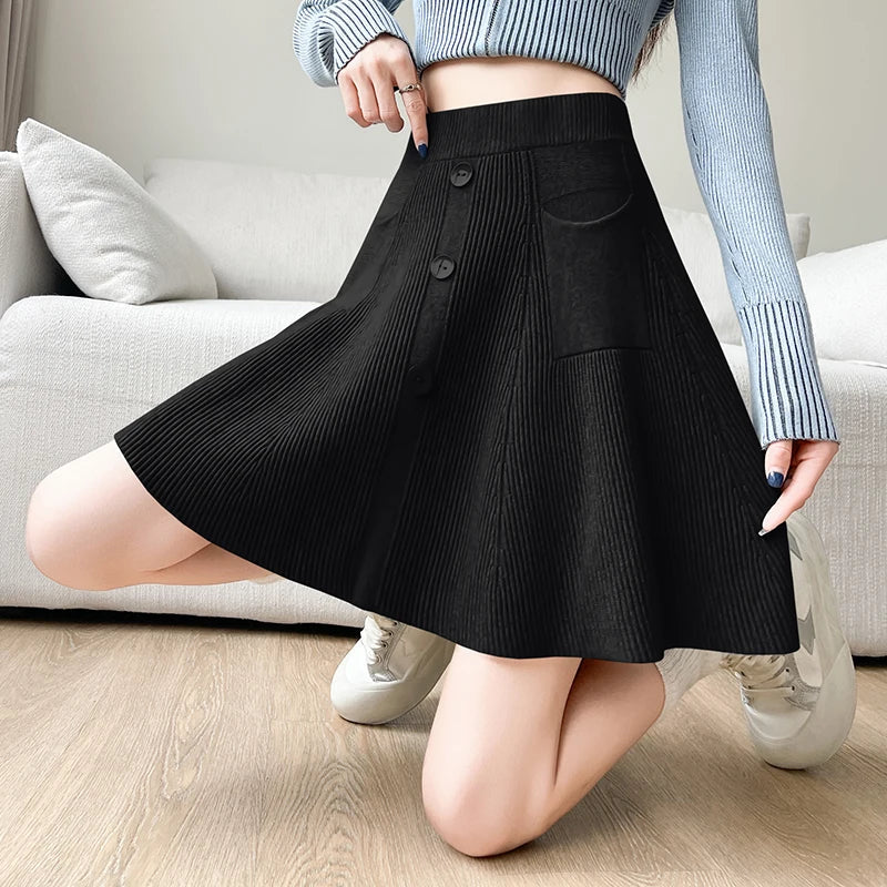 Slim Knit High Waist A Line Mini Skirt — vista posteriore