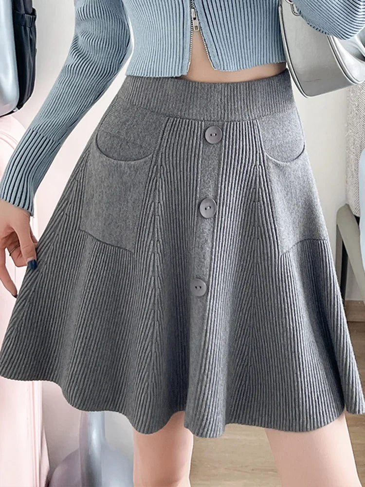 Slim Knit High Waist A Line Mini Skirt — dettaglio