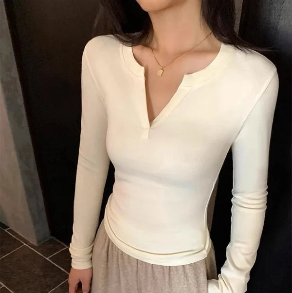 Y2K Slim Low Cut Long Sleeve Top