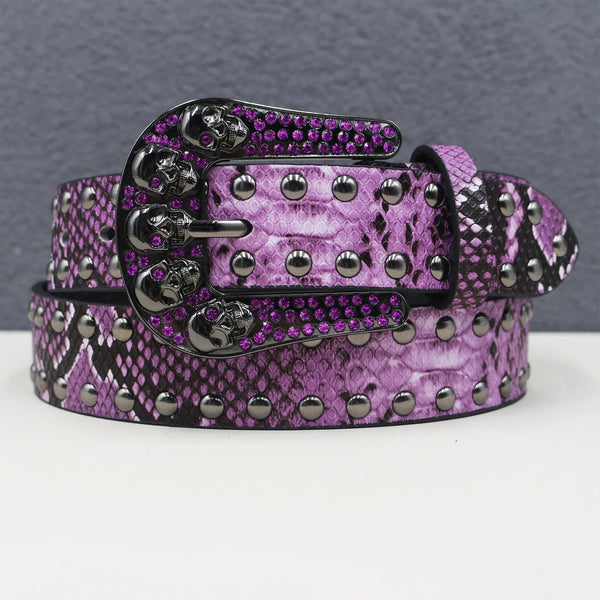 Y2K Snakeskin Studded Big Buckle Belt
