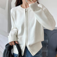 Solid Crew Neck Double Zip Cardigan — dettaglio della stampa
