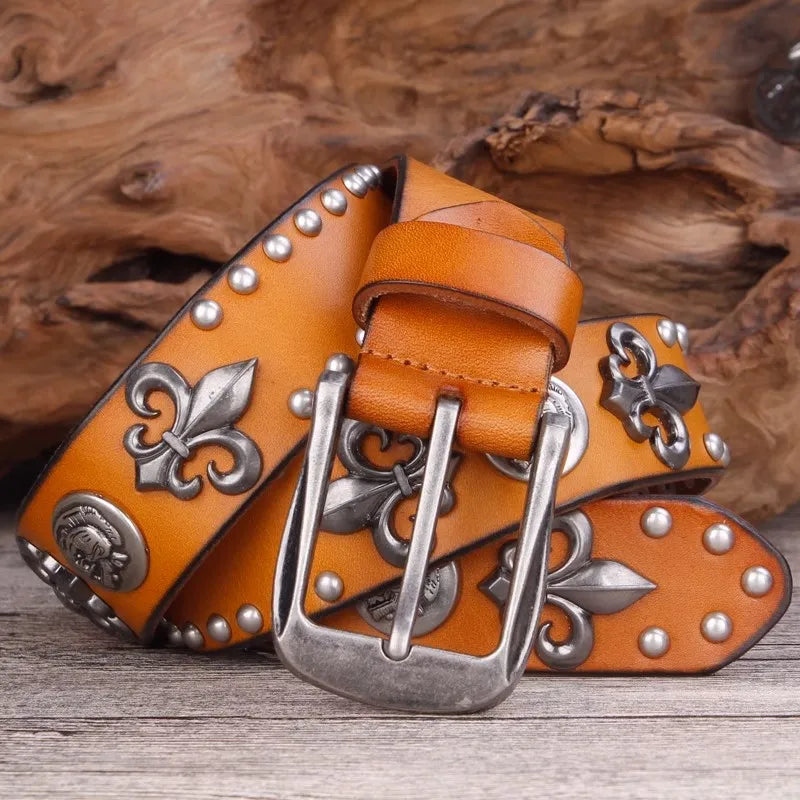 Spades High Rivet Studded Genuine Leather Belt — vista laterale