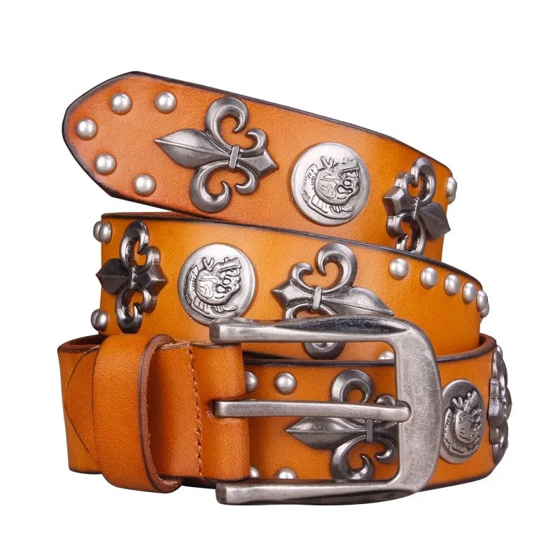 Spades High Rivet Studded Genuine Leather Belt — dettaglio del tessuto