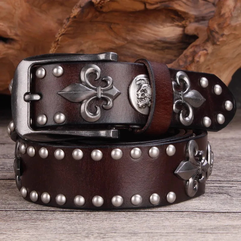 Spades High Rivet Studded Genuine Leather Belt — dettaglio