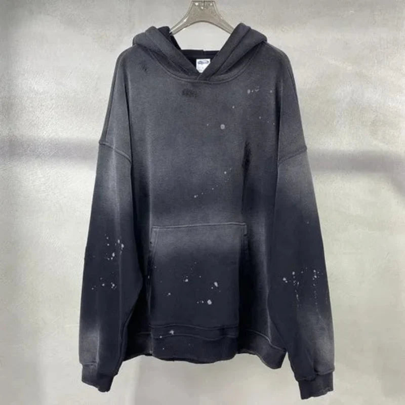 Speckled Ink Faded Distressed Baggy Hoodie — dettaglio