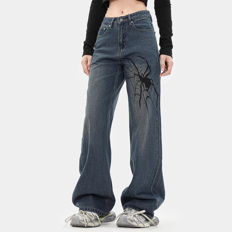 Spider Print Graphic Denim Jeans — vista posteriore