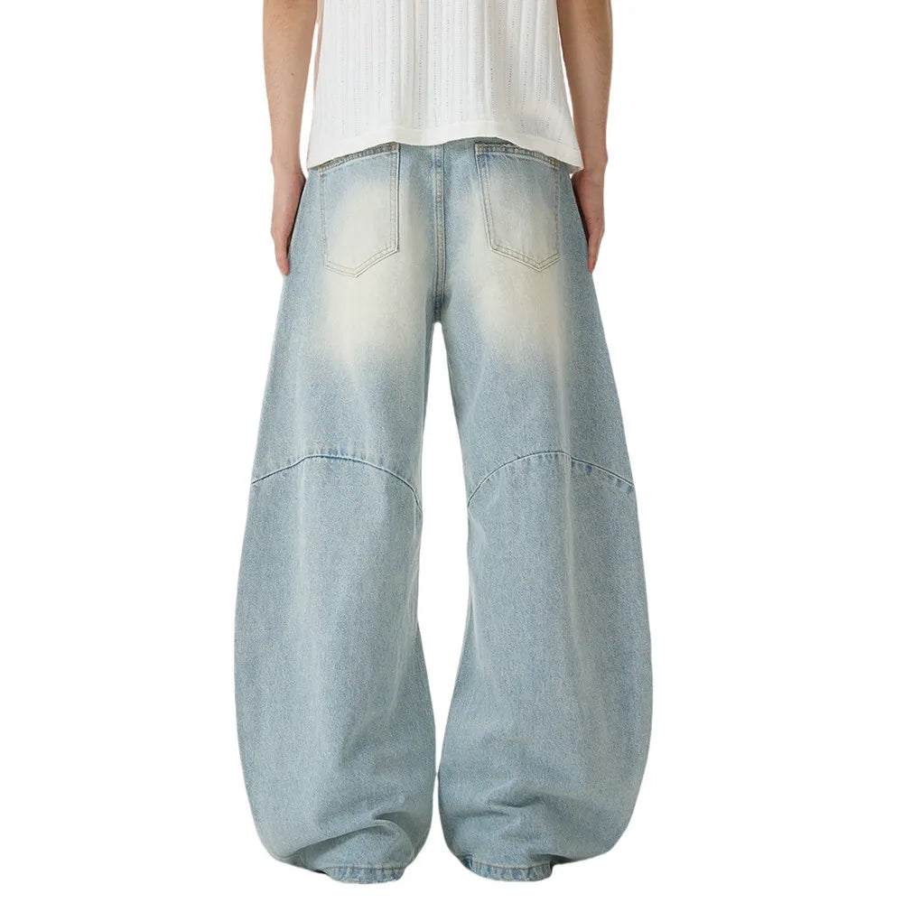 Spliced Light Baggy Denim Curved Barrel Jeans — dettaglio