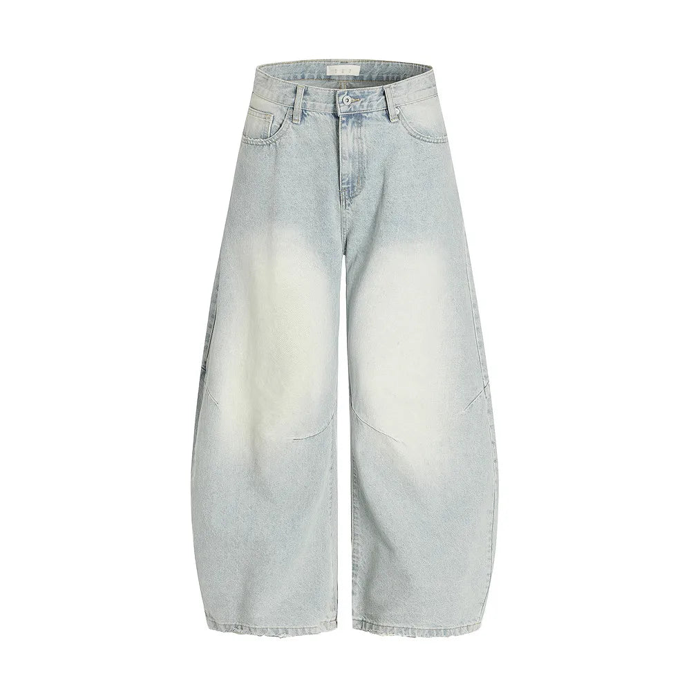 Spliced Light Baggy Denim Curved Barrel Jeans — vista frontale