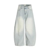 Spliced Light Baggy Denim Curved Barrel Jeans — vista frontale